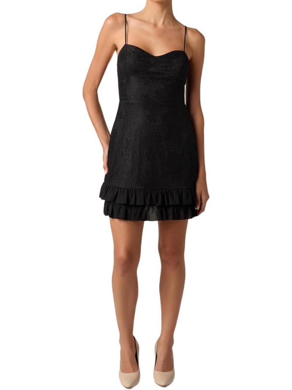 Chic Ruffle Lace Mini Dress for Women | Elegant Cocktail Party Outfit